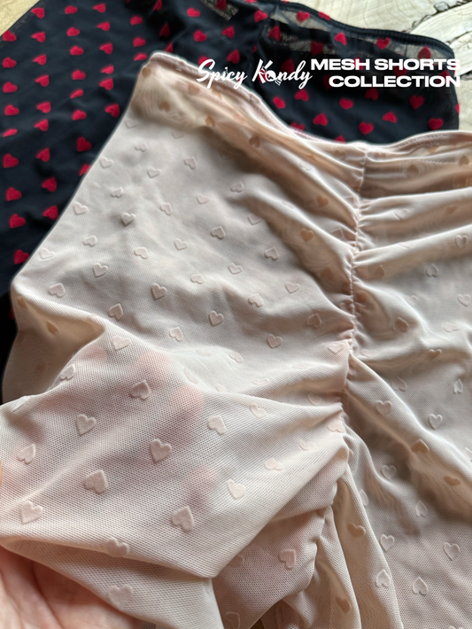 MESH SHORTS WITH FLOCKED HEARTS
